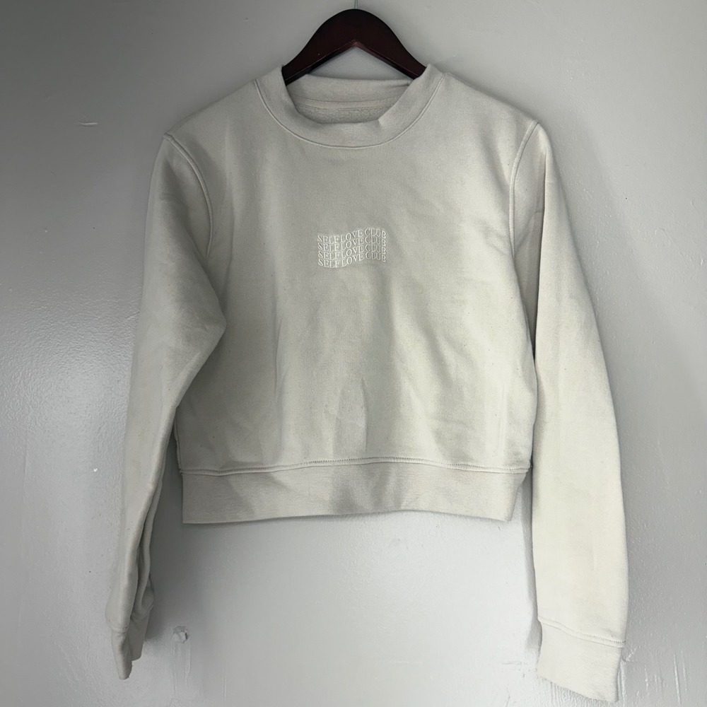 Brooklyn Cloth Self Love Club Cropped Sweatshirt Oatmeal Cream Medium